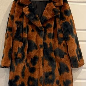 Stoosh Brown and Black Leopard-Print Teddy Coat